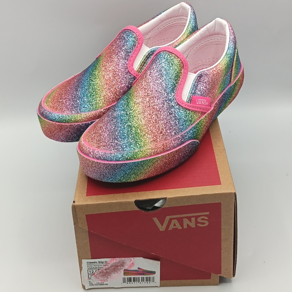 NIB Vans Classic Girls Slip Ons Shoes Various Sizes Glitter Rainglow - Picture 13 of 13